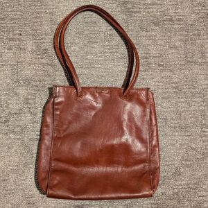 Vintage Hidesign Genuine Brown Leather Plaid Lined Tote Bag